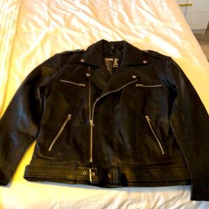 New with tags mens black biker leather jacket size M